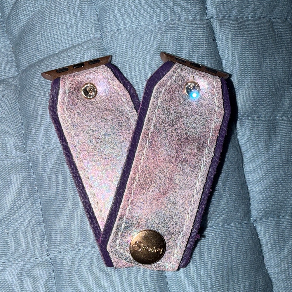 Sparkly Iridescent Apple Watch Band Adapters with Purple Trim